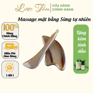 Dụng cụ massage mặt bằng sừng tự nhiên LƯỢC TÂM cạo gió nâng cơ giảm nếp nhăn, trẻ hóa da combo 2