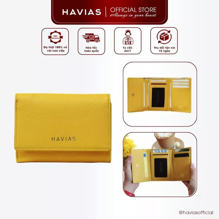 HEART3 GOLD HAVIAS ví gấp mini da Saffiano Ý cao cấp nhập khẩu 100%