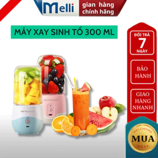 Máy xay sinh tố đa năng MELLI dung tích 300 ml mini cầm tay sử dụng pin sạc USB, máy xay hoa quả 6 lưỡi giao cao cấp