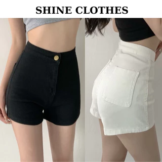 Quần short jeans trơn SHINE CLOTHES co dãn 4 màu cạp cao tôn dáng, quần đùi bò ngắn trơn đen trắng xanh