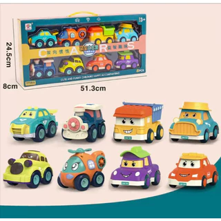 Bộ đồ chơi set 8 xe ô tô poli chạy đà, xe ô tô đồ chơi hoạt hình cho bé
