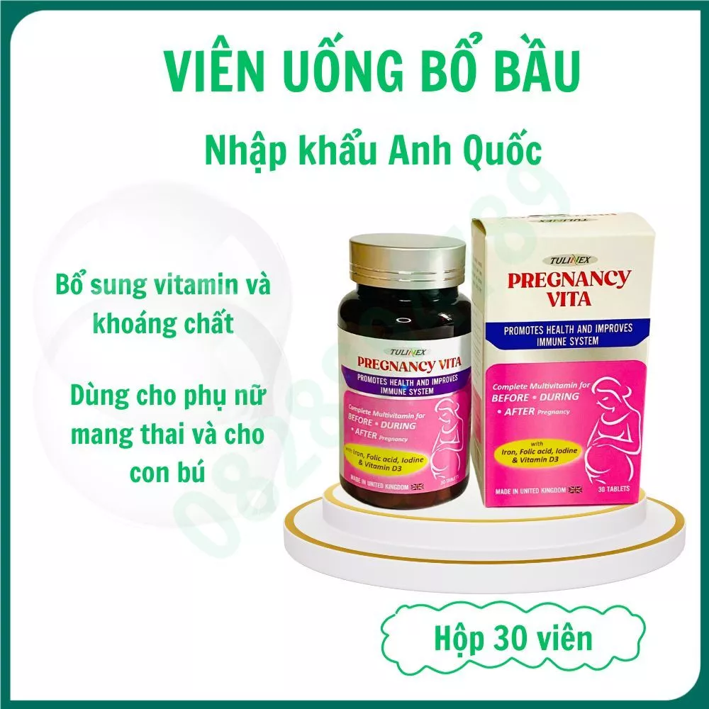 Viên uống bổ bầu Pregnancy Vita nhập khẩu Anh giúp bổ sung vitamin, khoáng chất cho phụ nữ trước, trong và sau mang thai