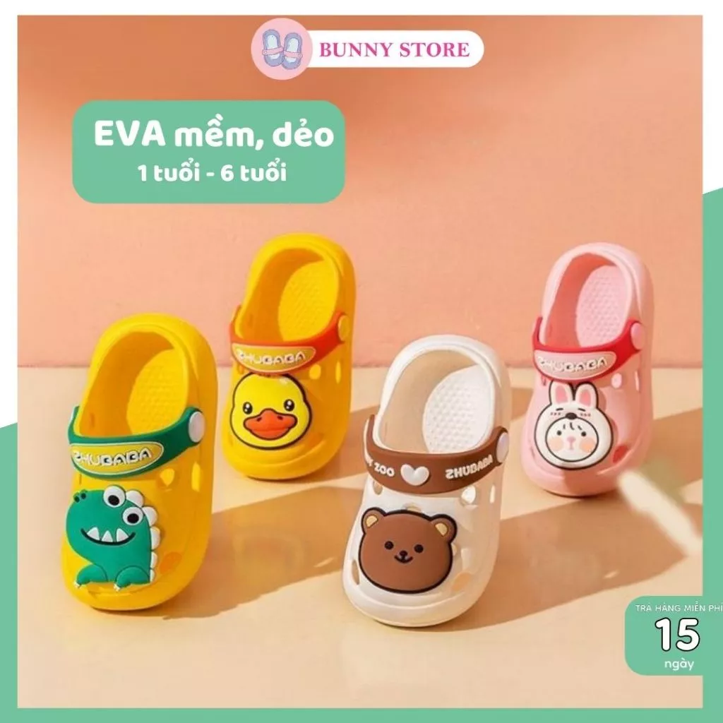 Dép sục cho bé gái bé trai gấu dâu Bunny store, cross phù hợp cho bé từ 1 đến 6 tuổi đế mềm chống trơn trượt BN20