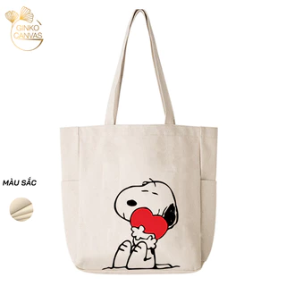 Túi Tote Canvas GINKO Unisex Có Dây Kéo Khóa ( túi con) Phong Cách Hàn Quốc In Hình Snoopy- HM105