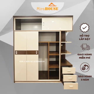 Tủ quần áo cửa lùa nhựa Đài Loan Cao 2m4 dài 2m05 sâu bì 51cm, MIRA HOUSE lắp đặt miễn phí