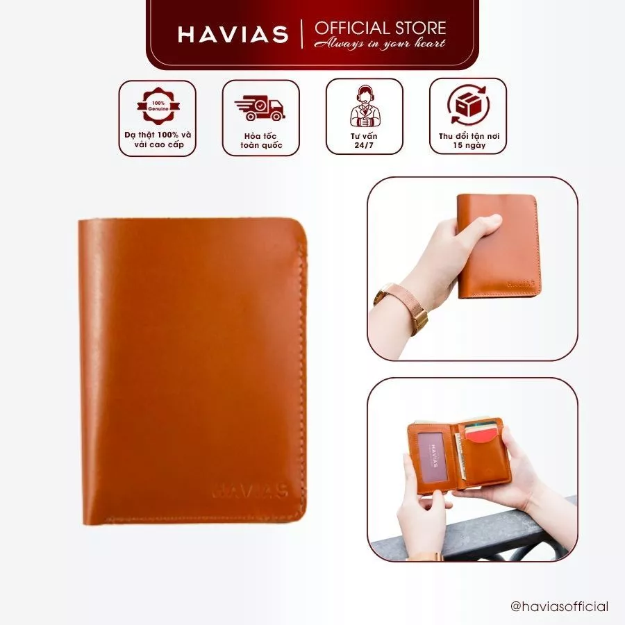VAMI HAVIAS ví đứng unisex nam nữ nhiều màu da bò thật Premium nhập khẩu 100%