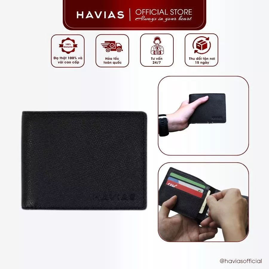 VENUS2 HAVIAS bóp ngang đựng tiền da bò thật nhập khẩu cao cấp
