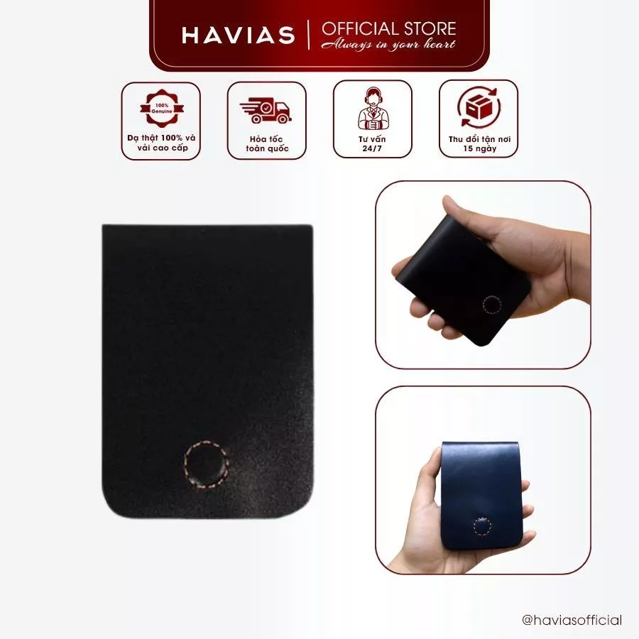 Ví mini da bò HAVIAS ví đứng nắp gập tích hợp nam châm Basic6