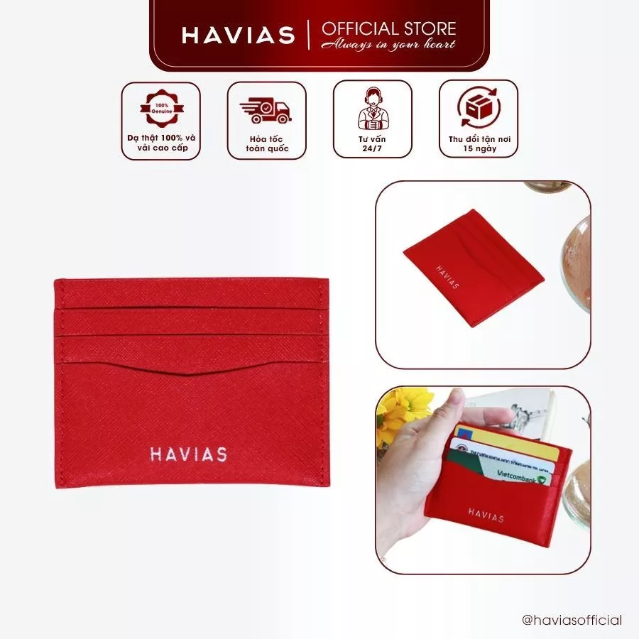 Ví Đựng Thẻ HAVIAS Da Bò thật Saffiano Ý siêu nhỏ gọn PIE