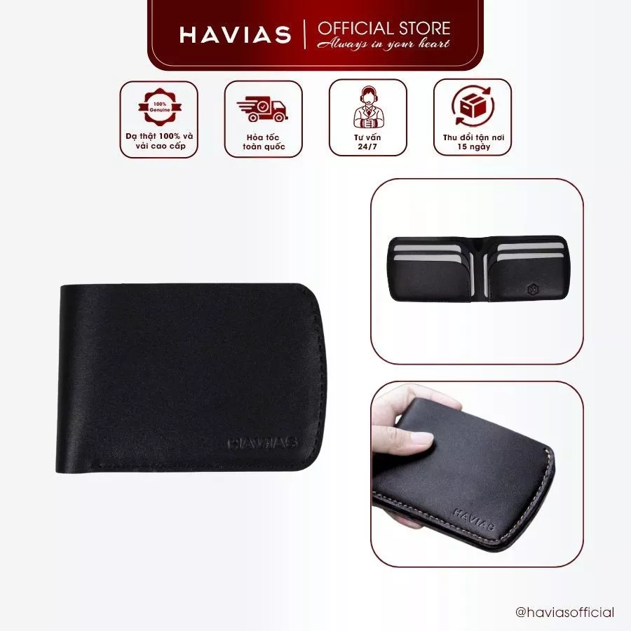 Ví Da Ngang HAVIAS Da Bò thật nhiều ngăn tiện lợi Modern Minimalist DART