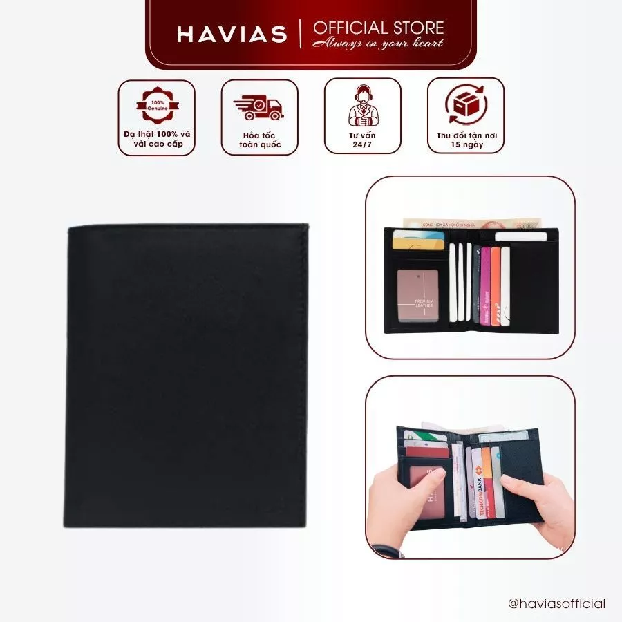 Ví Da Đứng HAVIAS gập đôi kiểu dáng tối giản da bò Saffiano Ý Premium GEN9
