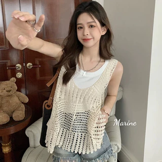 MARINE Áo ba lỗ len móc (không kèm quây) đi biển phong cách ulzzang Hàn Quốc [K80]