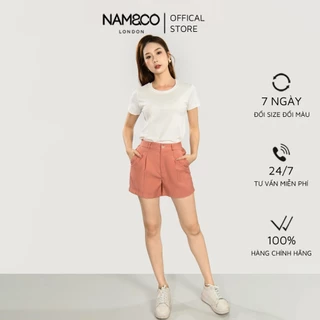 Quần short  cạp cao nữ Namandco đẹp có túi trẻ trung năng động size S, M, L, XL màu hồng,xanh NT0159