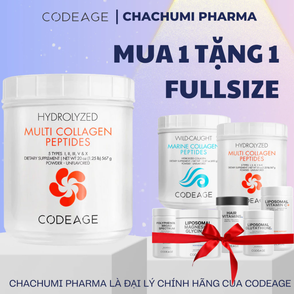 [Mua 1 Tặng 1] Bột Collagen Codeage Thủy Phân Tổng Hợp Trẻ Hóa Toàn Diện Codeage Multi Collagen 567g