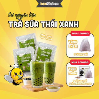 Set tự pha Trà sữa Thái xanh Full Topping Nhà Bee - Thành phẩm 5-6 cốc trà thái