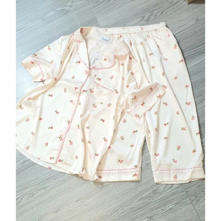 Đồ Bộ VADESI pijama quần lửng áo cộc mẫu HOA HỒNG CAM chất lụa latin mềm mại thoáng nhẹ màu sắc sang trọng