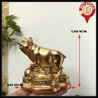 [Heo phong thủy] Tượng con heo đá trang trí phong thủy bàn làm việc - Cao 9cm - Màu nhũ đồng