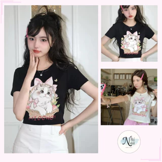 Áo thun Baby Tee nữ NhiNaa Store in hình Mèo Đáng Yêu MIAOWU A5887