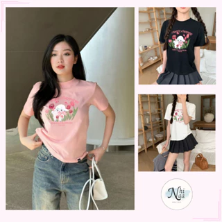 Áo thun nữ Baby Tee NhiNaa Store in hình xinh xắn ROMANTIC TULIP A5930