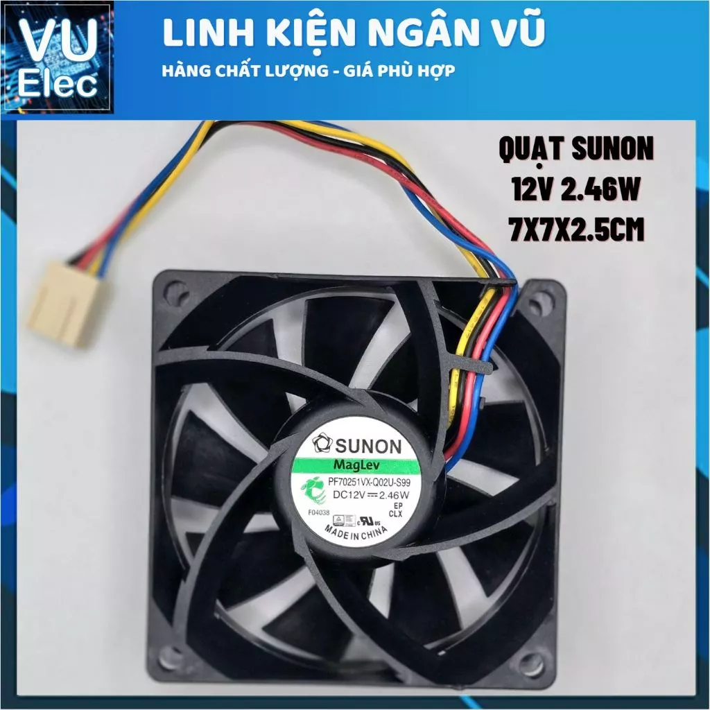Quạt tản nhiệt SUNON 12V 2.46W 7x7x2.5CM hàng chính hãng SUNON dây 4P cắm main máy tính