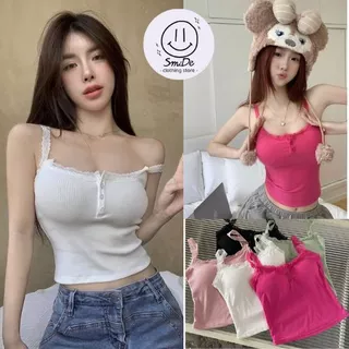 Áo Hai Dây Phối ren Khuy Cài Ngực Dáng Ngắn Ôm Body Có Mút Ngực Thời Trang Nữ Hàn Quốc Hot Trend 2024 | Smide