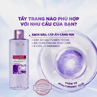 CHÍNH HÃNG Nước Tẩy Trang Cấp Ẩm Căng Mịn Da LOreal Paris Pure Revitalift Hyaluronic Acid 400ml dành cho da dầu, da khô