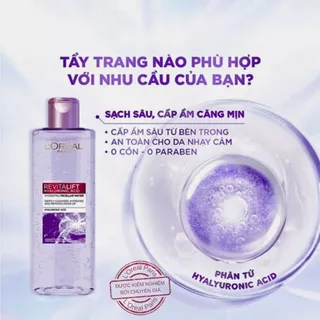 Nước Tẩy Trang Cấp Ẩm Căng Mịn Da LOreal Paris Pure Revitalift Hyaluronic Acid 400ml dành cho da dầu, da khô CHÍNH HÃNG