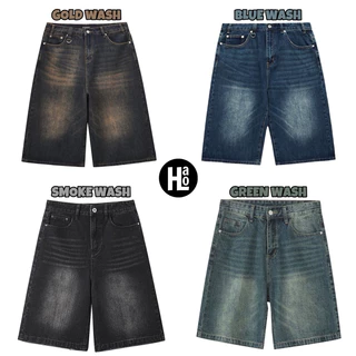 SHORT JEANS WASH GOLD/BLACK/BLUE/GREEN  - Quần short đùi jeans wash form baggy ngố lửng halo kaki