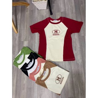 Áo thun baby tee in nổi phối viền màu chất tăn lạnh co giãn 4 chiều form chuẩn