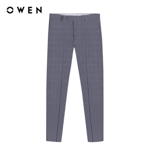 OWEN - Quần tây Slim Fit màu Ghi Kẻ chất liệu Rayon-Polyester-Spandex- QS231262