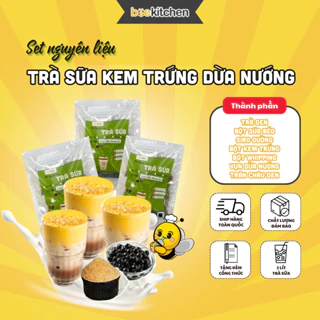 Set nguyên liệu tự làm Trà sữa kem trứng dừa nướng full topping Nhà Bee - thành phẩm 5-6 cốc