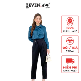 Quần baggy đen cạp vừa đai trang trí thời trang nữ Seven.AM H800128X