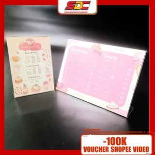 Menu Mica Chữ L Để Bàn Khổ Đứng & Khổ Ngang (A4 - A5 - A6 - A7) - Bảng quét QR Để Bàn.