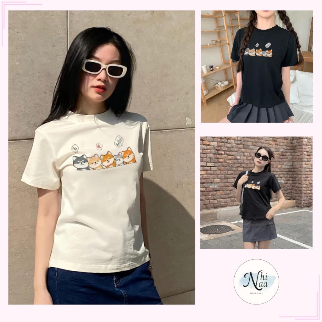 Áo Thun Nữ Baby Tee NhiNaa Store In Hình Icon Đáng Yêu Cún Hello A5973