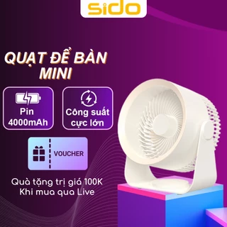 Quạt để bàn mini tích điện Sidohome SH07 pin 4000mAh treo tường 4 cánh gió xoắn ốc công suất cực lớn