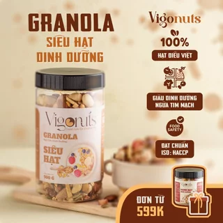 Granola ngũ cốc siêu hạt Vigonuts rang sấy chín thơm giòn hỗ trợ ăn kiêng giàu vitamin hộp tiện lợi