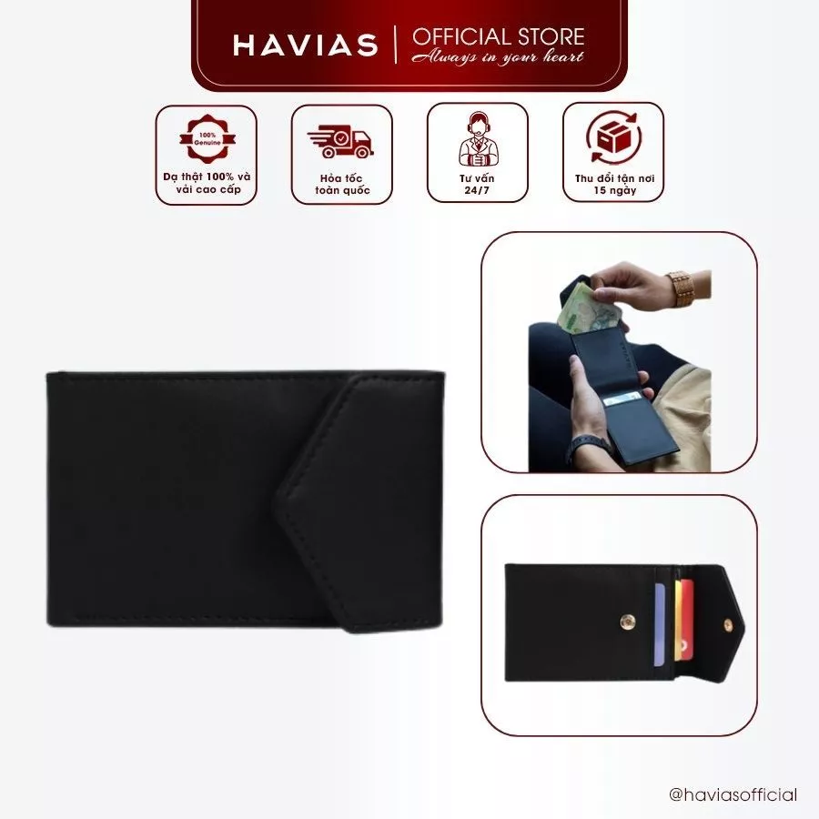Bóp da ngắn Mini Simply HAVIAS Đen Nhám