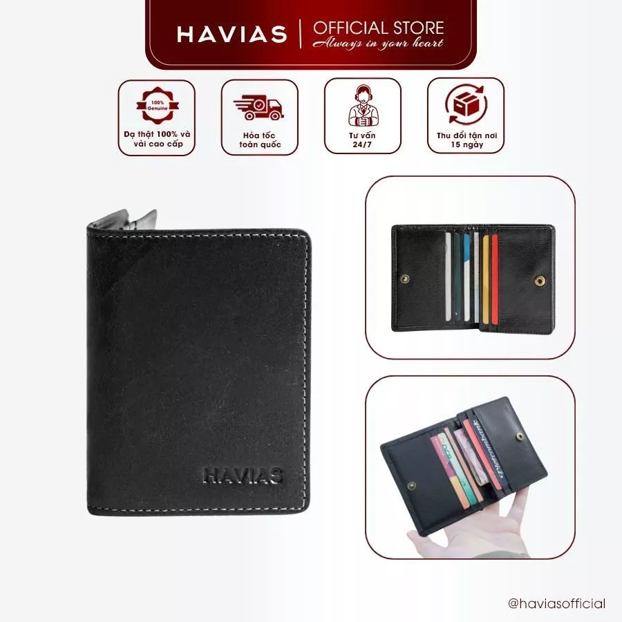 Ví Da HAVIAS Da Bò thật 100% dáng đứng ví da nam nữ mini nhỏ gọn BIZ