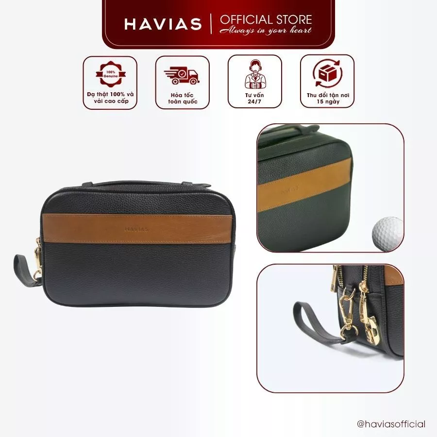 Swing golf HAVIAS Clutch 2 khoá mã số, da bò thật Mill nhập khẩu 100%