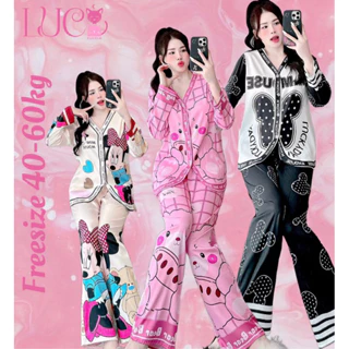 (40-60kg) Đồ bộ pijama mặc nhà cổ V Lụa Xước tay dài phồng sang trọng trẻ trung cho bạn nữ