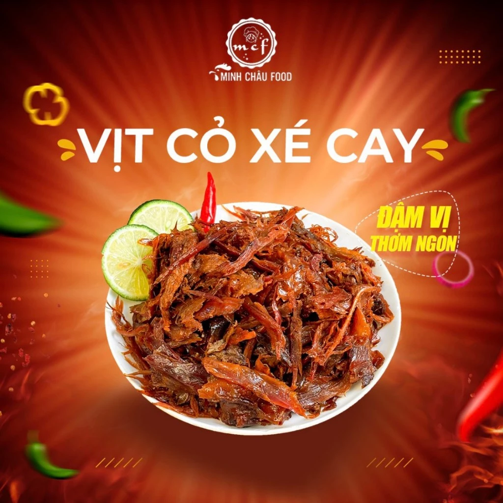300G Vịt cỏ xé cay by MINH CHÂU FOOD đồ ăn vặt cay tê đồ ăn liền nội địa ngon giá rẻ