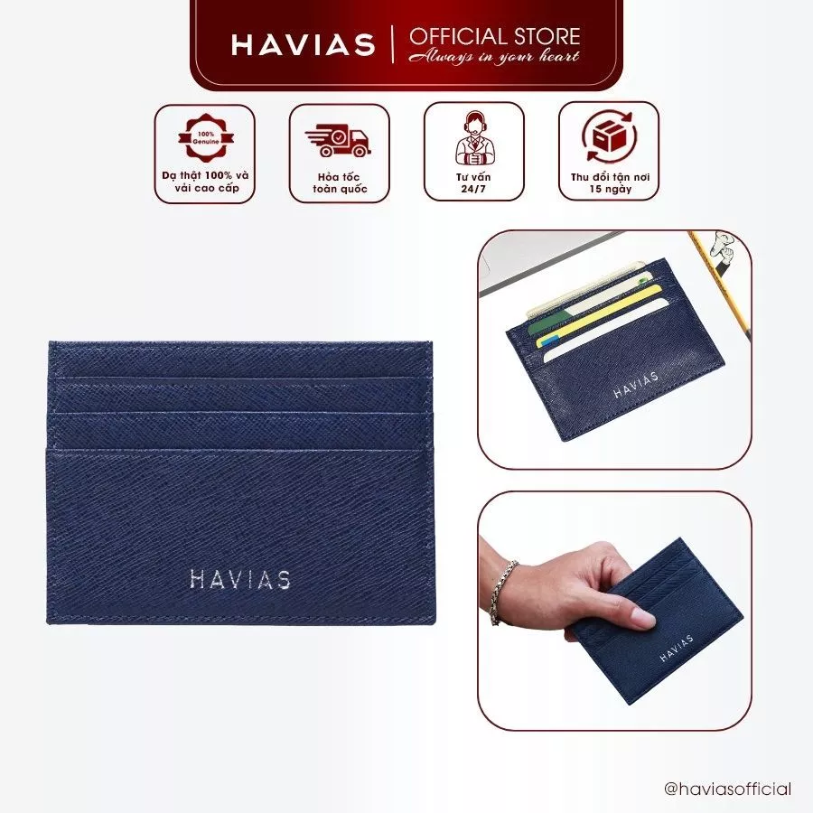 Ví Da HAVIAS Da thật đựng thẻ nhỏ gọn ví da nam nữ Mini Pie2