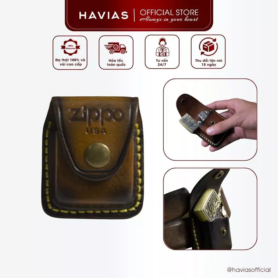 Bao da bật lửa da trâu ZippoUSA HAVIAS