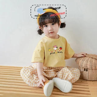 Áo thun ngắn tay cho bé trai và bé gái Delfin Kids từ 10-25kg, áo phông mùa hè trẻ em cotton in hình chữ nice girl