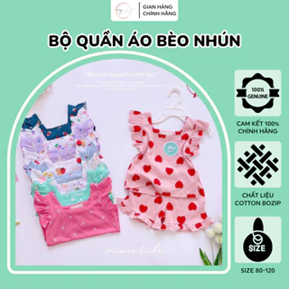 Bộ quần áo bèo nhún cho bé gái từ 8-20kg, Bộ áo cánh tiên cổ vuông kèm quần cạp chun viền bèo phong cách đáng yêu