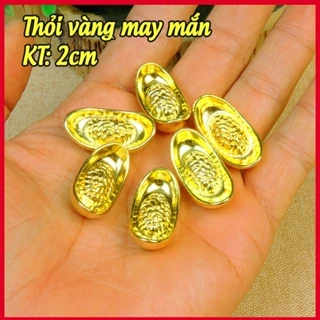 Thỏi Vàng Thần Tài KIM LOẠI Nguyên Khối cỡ 2cm, CHIÊU TÀI TẤN BẢO hút tài nạp lộc, giàu sang, no đủ