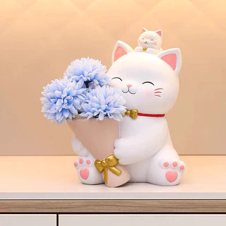 Mèo ôm hoa - Tượng thạch cao tô màu "Mèo ôm hoa", tượng tô màu,tượng thạch cao tô màu