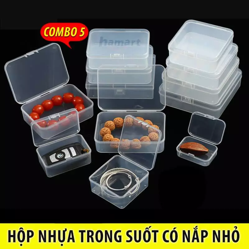 COMBO 5 Hộp Nhựa Có Nắp Trong Suốt Mini Đựng Linh Phụ Kiện Vật Dụng Nhỏ Đinh Vít Tiện Lợi