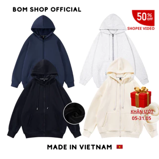 Áo Hoodie Zip Trơn Bom House Áo Khoác Nỉ Nam Nữ Form Rộng Basic Nhiều Màu Ulzzang Unisex BOM SHOP