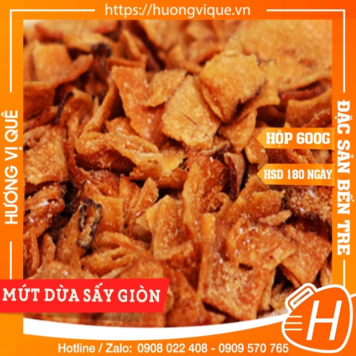 Mứt Dừa Sấy Giòn - Hộp 600g - Đặc Sản Bến Tre